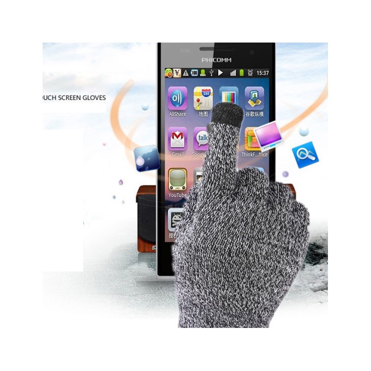 Unisex Touchscreen Texting Gloves Warm Winter Knitted Glove - Black Melange-7