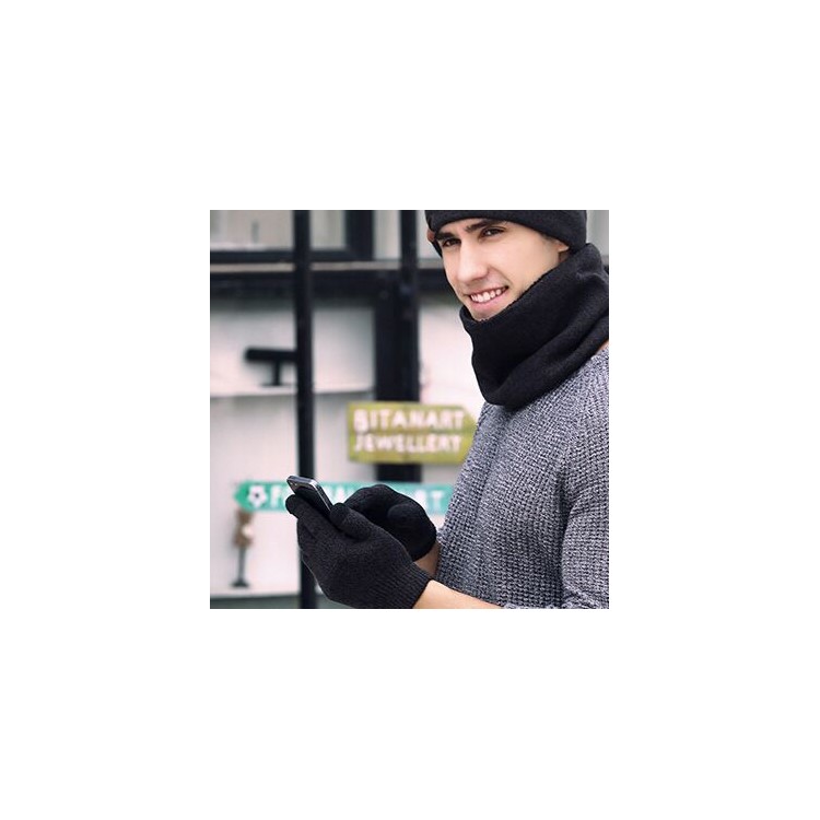 Unisex Touchscreen Texting Gloves Warm Winter Knitted Glove - Black-5