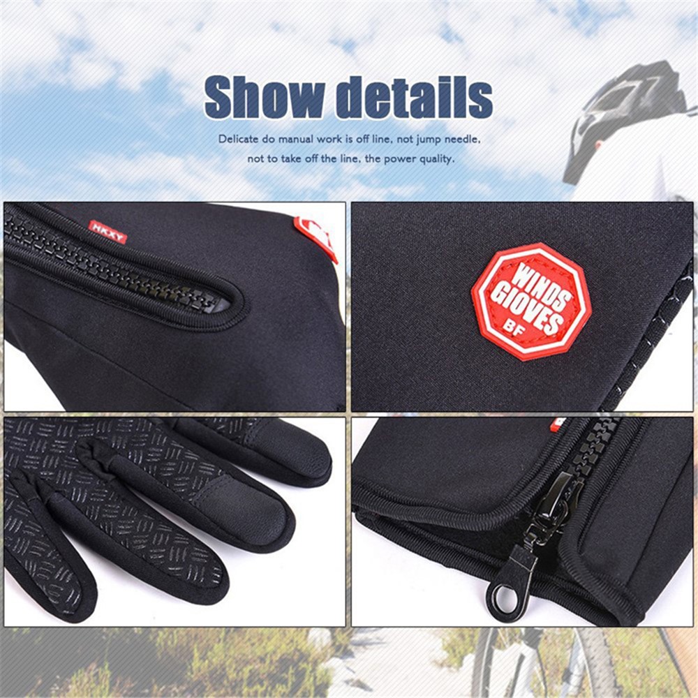 1 Pair Touch Screen Outdoor Full-finger Windproof Skiing Cycling Gloves - Black / S-9