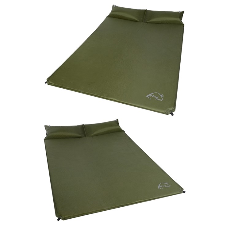 WIND TOUR Outdoor Camping Double Automatic Inflated Mattress with Pillow, Size: 185 x 130 x 3cm - Army Green-1