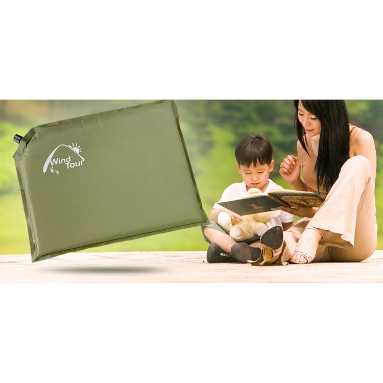 WIND TOUR Camping Travel Seat Collapsible Inflatable Cushion 30x40x3cm - Army Green-3