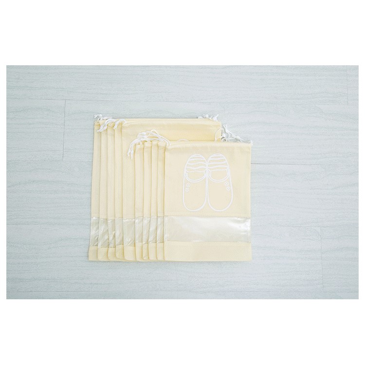 10 Pcs/Lot Non-Woven Dual Drawstring Shoe Bags with See Through Window - Beige / Size: M-3