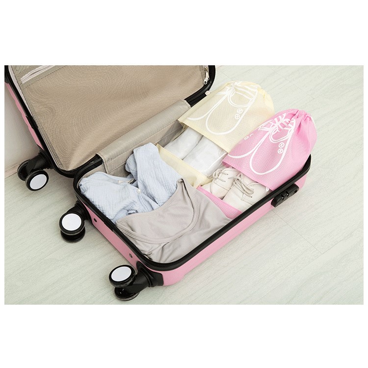10 Pcs/Lot Dual Drawstring Non-Woven Shoe Storage Bag with Clear View Window - Pink / Size: L-10