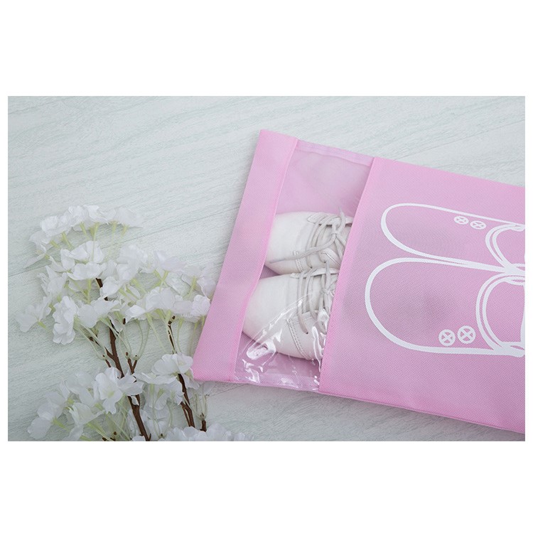 10 Pcs/Lot Dual Drawstring Non-Woven Shoe Storage Bag with Clear View Window - Pink / Size: L-2