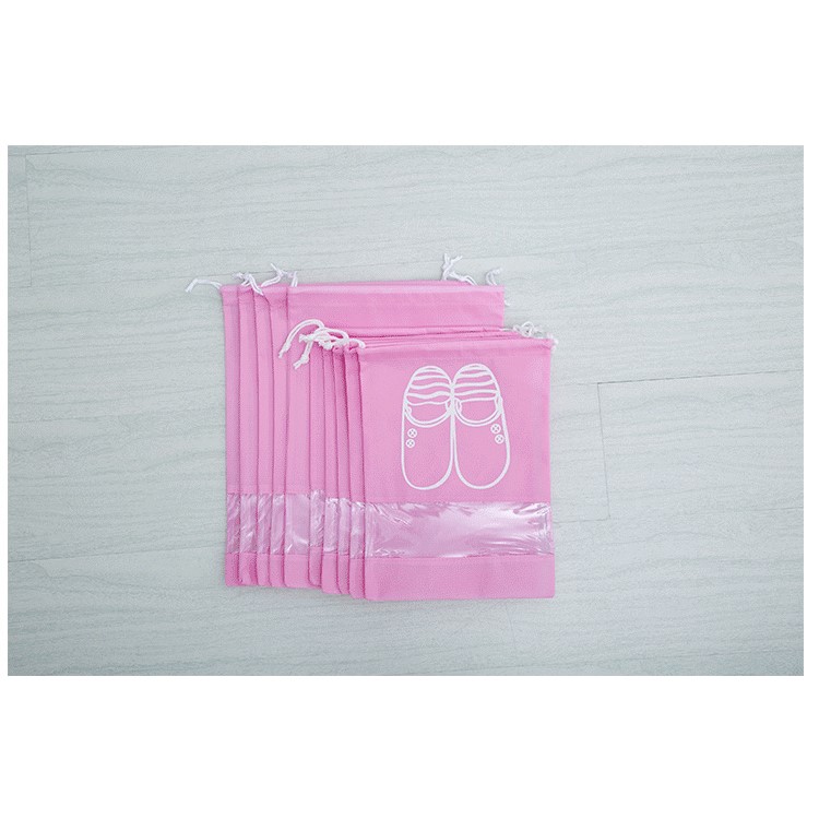 10 Pcs/Lot Dual Drawstring Non-Woven Shoe Storage Bag with Clear View Window - Pink / Size: L-4