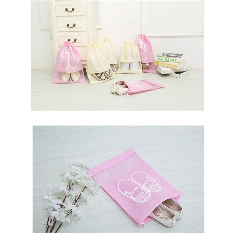 10 Pcs/Lot Dual Drawstring Non-Woven Shoe Storage Bag with Clear View Window - Pink / Size: L-5