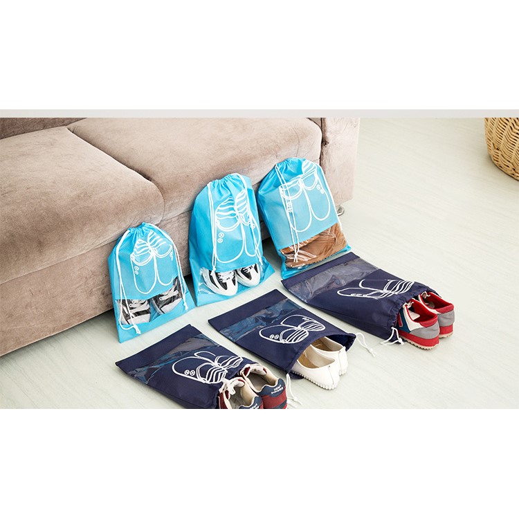 10 Pcs/Set Dustproof Dual Drawstring Shoe Bags with See Through Window - Blue / Size: L-5