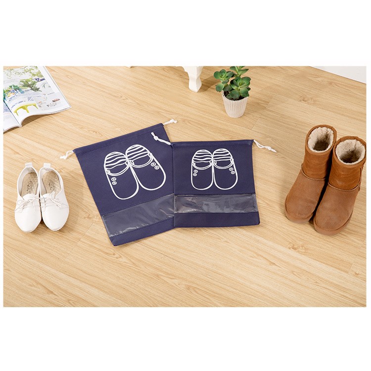10 Pcs/Set Dustproof Dual Drawstring Shoe Bags with See Through Window - Blue / Size: L-7