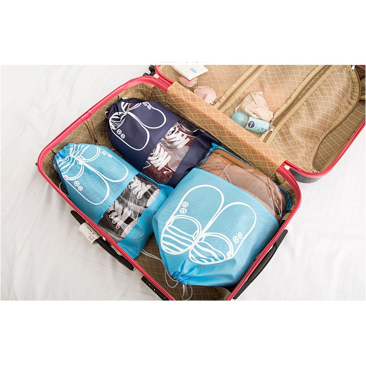 10 Pcs/Lot Clear View Window Shoe Bags Non-Woven Dual Drawstring Pouch - Blue + Dark Blue / Size: M-5