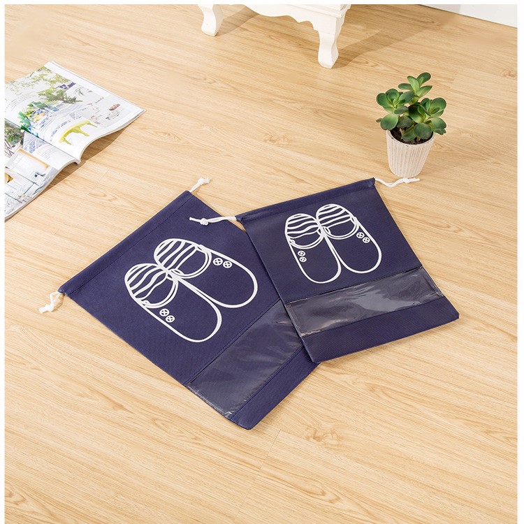 10 Pcs/Lot Clear View Window Shoe Bags Non-Woven Dual Drawstring Pouch - Blue + Dark Blue / Size: M-6
