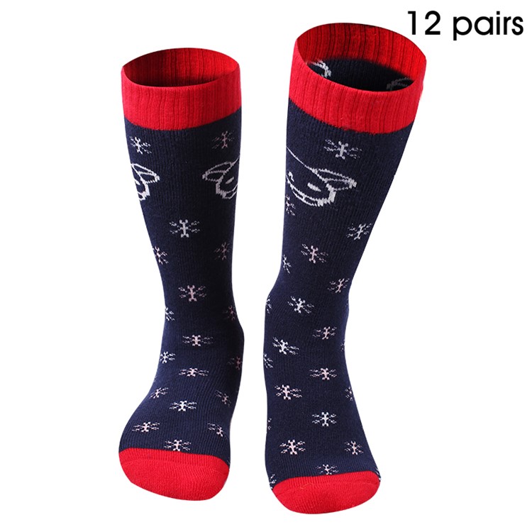 12 Pairs of SATNO Outdoor Knee-High Warm Skiing Socks for Kids S075 XS Size - Snow Pattern / Red-1
