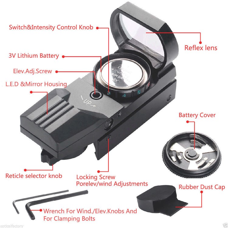 Red and Green Reflex Sight with 4 Reticles - Black-10