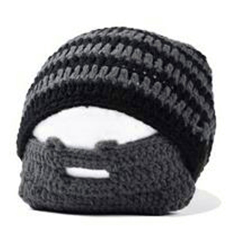 Outdoor Warm Winter Knitted Hat Beard Wind Guard Cap for Men - Black/Grey-1