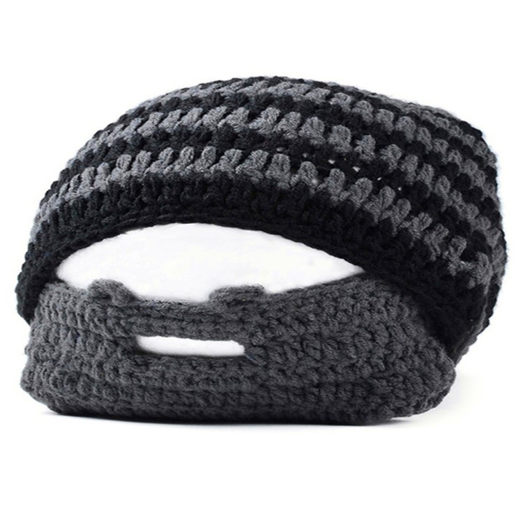 Outdoor Warm Winter Knitted Hat Beard Wind Guard Cap for Men - Black/Grey-2