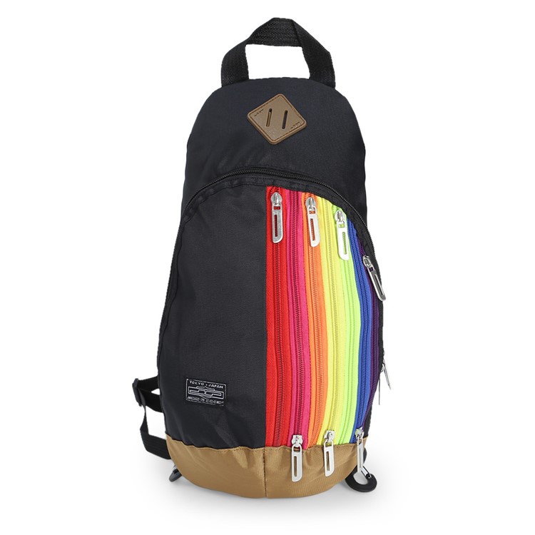 Rainbow Style Nylon Outdoor Travel Chest Bag Sling Bag Satchel - Black-2