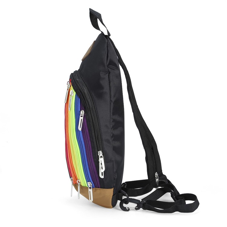 Rainbow Style Nylon Outdoor Travel Chest Bag Sling Bag Satchel - Black-3