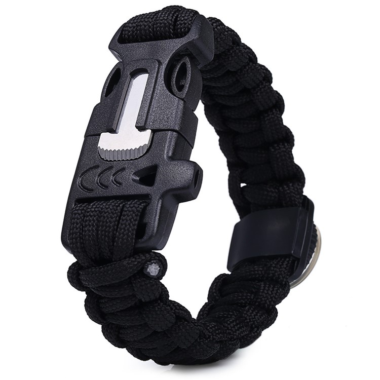 Outdoor Multi-purpose Survival Paracord Emergency Bracelet with Fire Starter/Whistle/Compass - Black-1