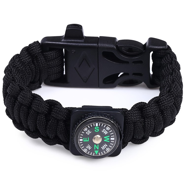 Outdoor Multi-purpose Survival Paracord Emergency Bracelet with Fire Starter/Whistle/Compass - Black-3