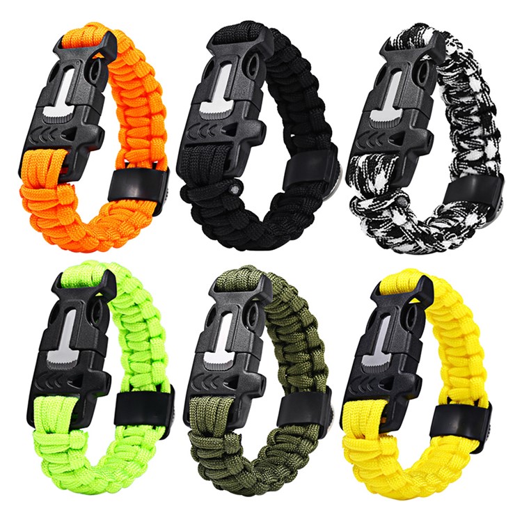 Outdoor Multi-purpose Survival Paracord Emergency Bracelet with Fire Starter/Whistle/Compass - Black-9