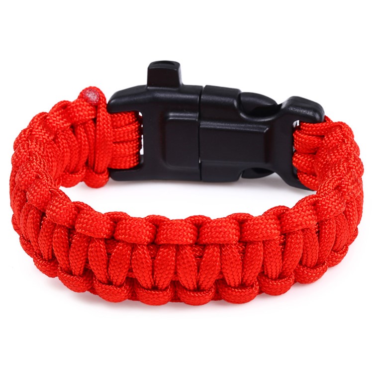 Multifunctional Outdoor Survival Paracord Bracelet, Fire Starter/Whistle/Compass/Scraper - Red-4