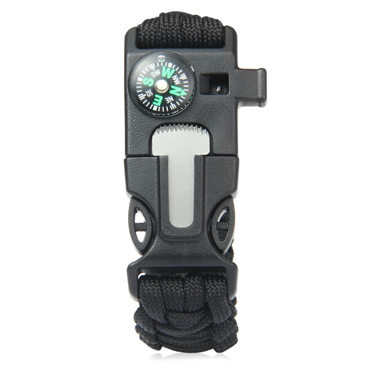 5pcs/set 5 in 1 Outdoor Survival Bracelet with Whistle, Flintstone, Compass, Scraper, Reflective Strip - Black-1
