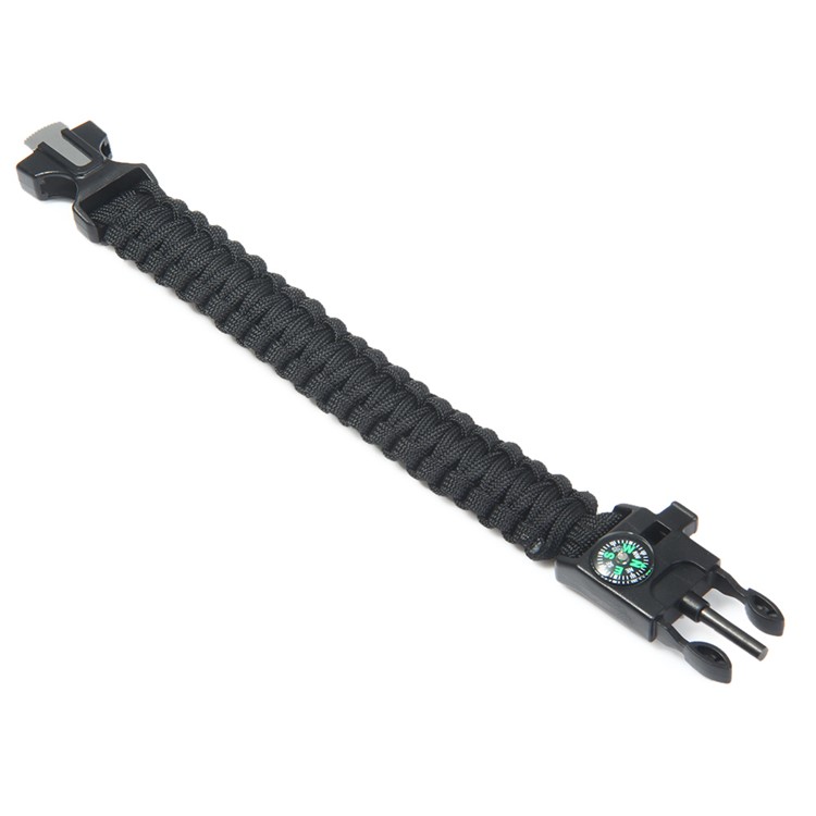 5pcs/set 5 in 1 Outdoor Survival Bracelet with Whistle, Flintstone, Compass, Scraper, Reflective Strip - Black-2