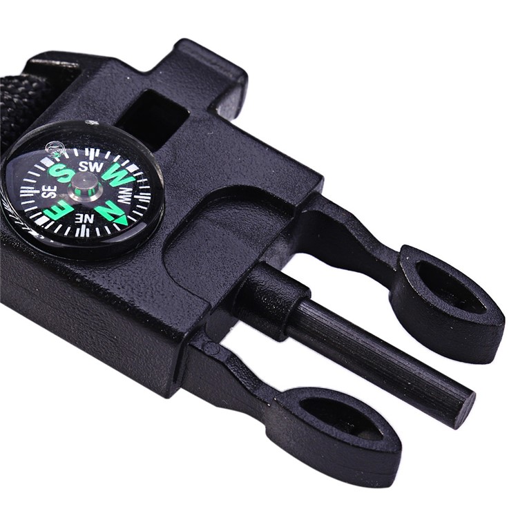 5pcs/set 5 in 1 Outdoor Survival Bracelet with Whistle, Flintstone, Compass, Scraper, Reflective Strip - Black-4