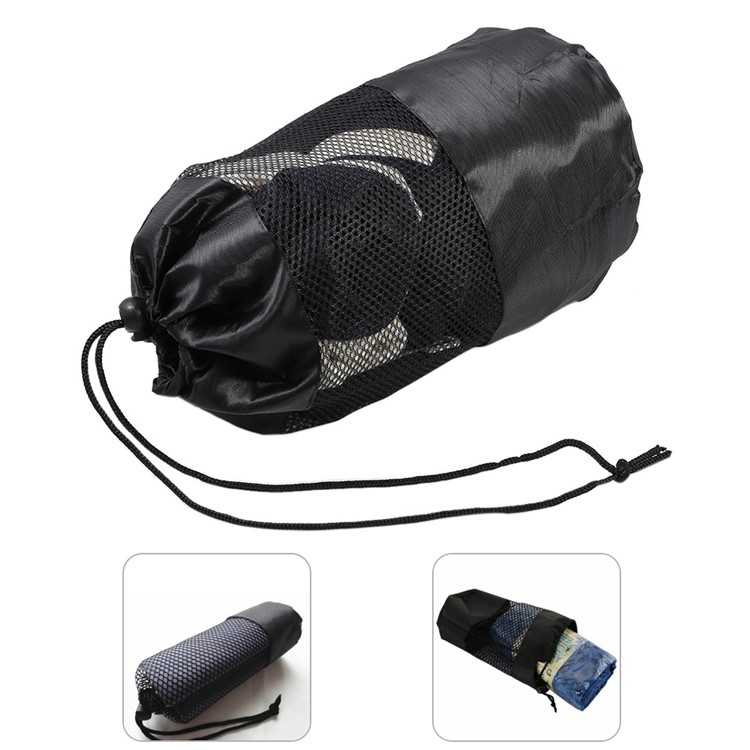 Oxford Fabric Breathable Mesh Yoga Towel Pouch Bag with Drawstring - Black-1
