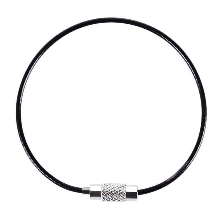 Stainless Steel Wire Keychain Cable Key Luggage Tag Rope Ring for Outdoor Hiking - Black-1
