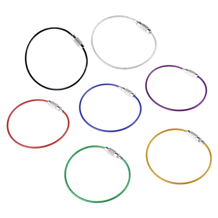 Stainless Steel Wire Keychain Cable Key Luggage Tag Rope Ring for Outdoor Hiking - Black-3