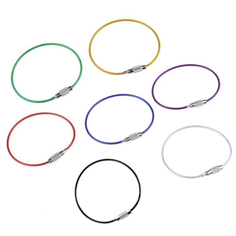 Stainless Steel Wire Keychain Cable Key Luggage Tag Rope Ring for Outdoor Hiking - Black-4