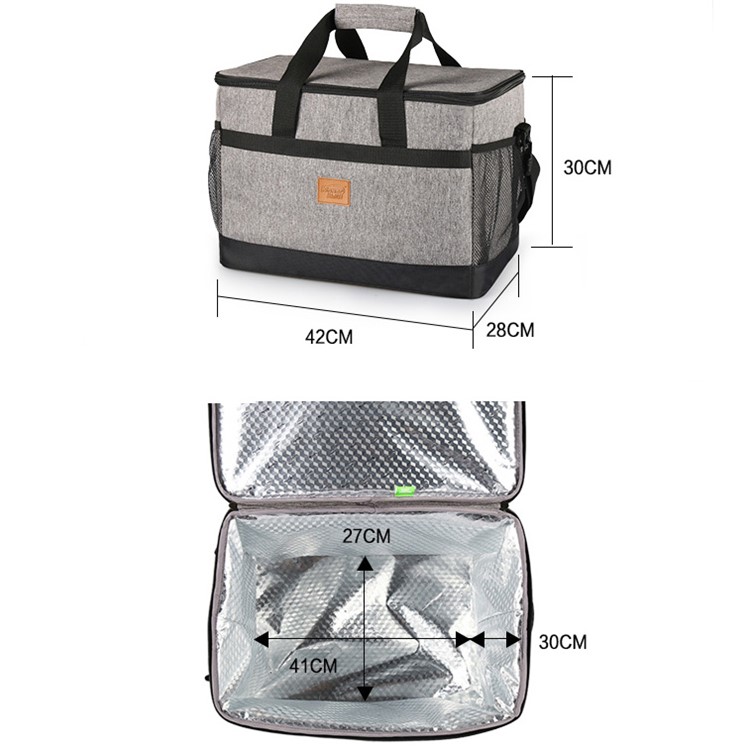 KINNET 33L Large Waterproof Insulation Outdoor Picnic Box Cooler Bag with Shoulder / Hand Straps - Grey-8