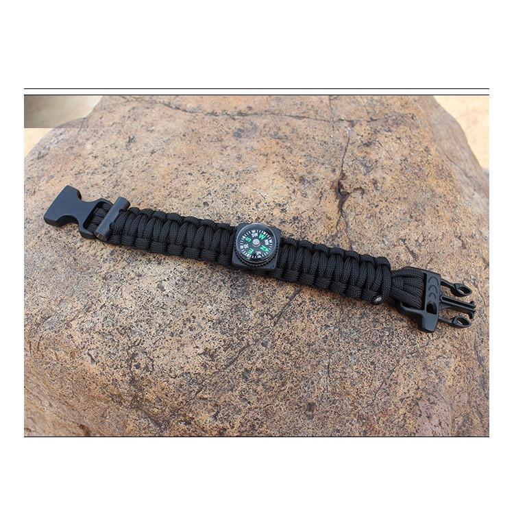 Outdoor Survival Bracelet with Compass Fire Starter and Emergency Whistle - Black-1