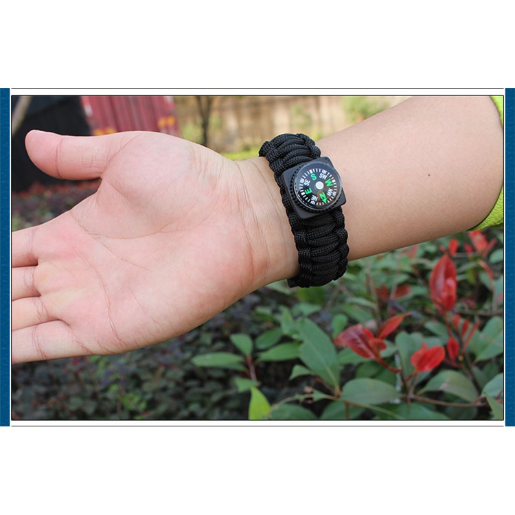 Outdoor Survival Bracelet with Compass Fire Starter and Emergency Whistle - Black-2