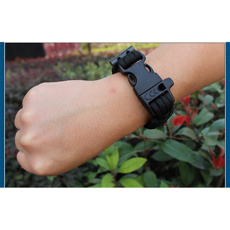 Outdoor Survival Bracelet with Compass Fire Starter and Emergency Whistle - Black-3