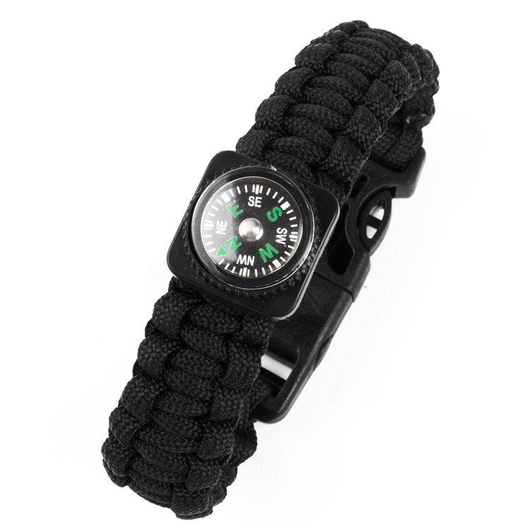 Outdoor Survival Bracelet with Compass Fire Starter and Emergency Whistle - Black-5