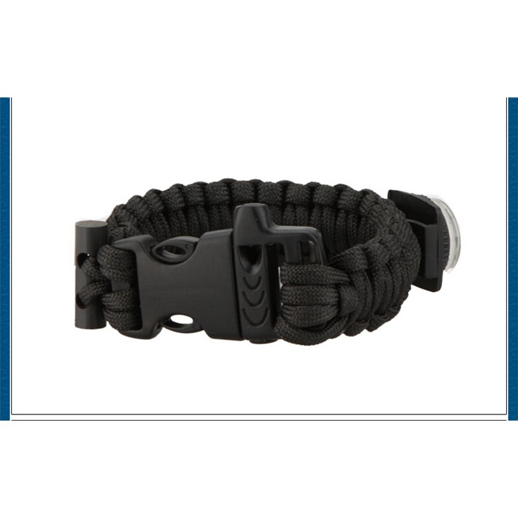 Outdoor Survival Bracelet with Compass Fire Starter and Emergency Whistle - Black-6