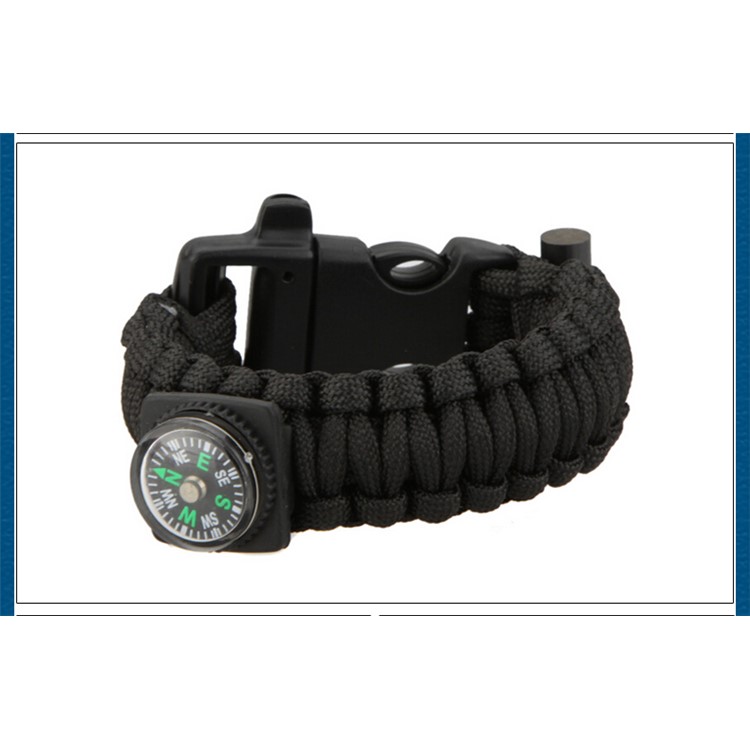 Outdoor Survival Bracelet with Compass Fire Starter and Emergency Whistle - Black-8