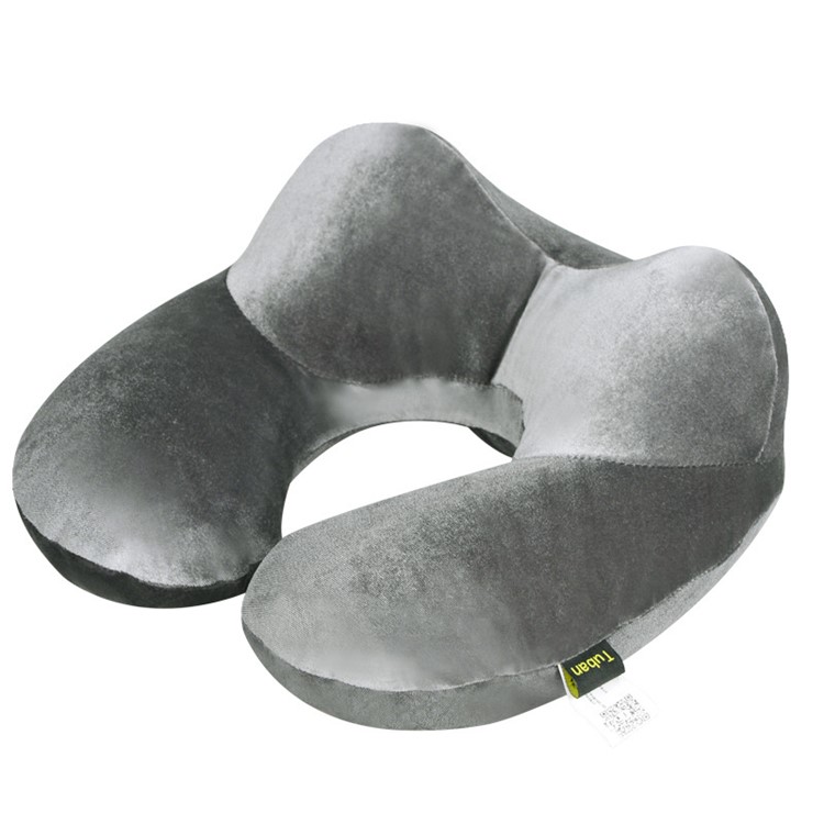 TUBAN Inflatable Travel Pillow Soft Velvet U Shape Neck Pillow Portable Lightweight Pillow - Grey-1