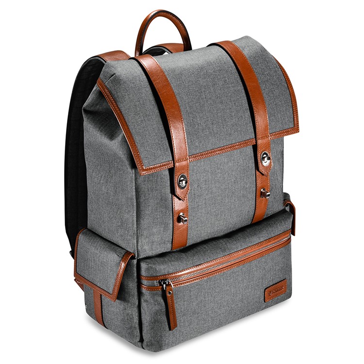 ICARER Leather and Canvas Fabric Durable Travel Hiking Backpack Double Shoulder Bag-1