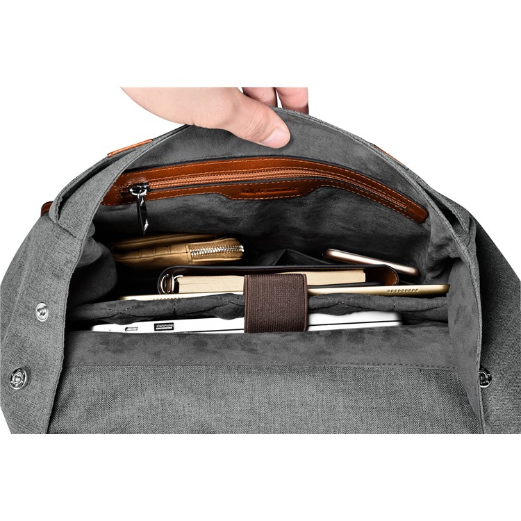 ICARER Leather and Canvas Fabric Durable Travel Hiking Backpack Double Shoulder Bag-10