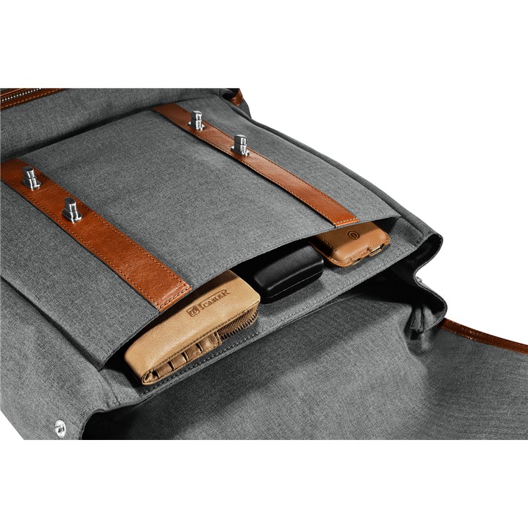 ICARER Leather and Canvas Fabric Durable Travel Hiking Backpack Double Shoulder Bag-11
