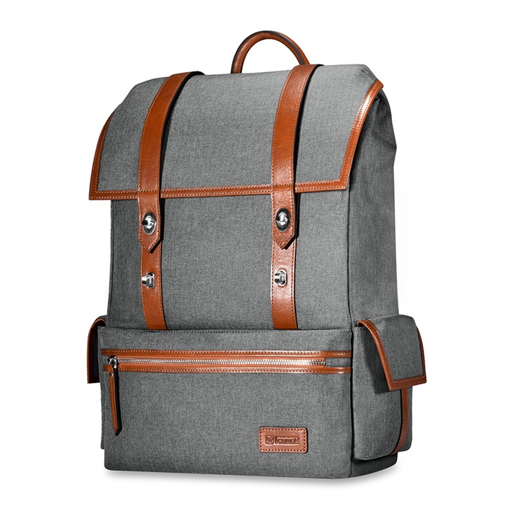 ICARER Leather and Canvas Fabric Durable Travel Hiking Backpack Double Shoulder Bag-2