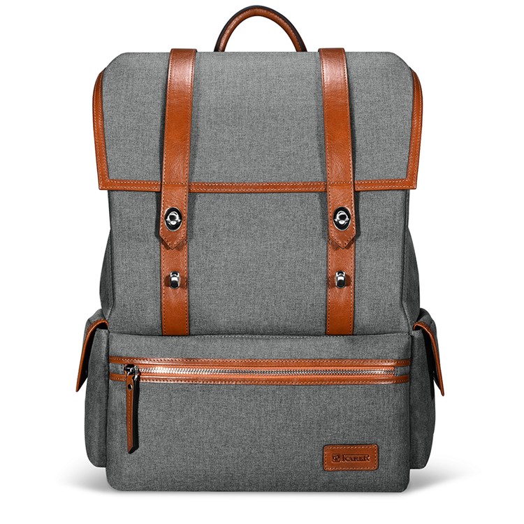 ICARER Leather and Canvas Fabric Durable Travel Hiking Backpack Double Shoulder Bag-3