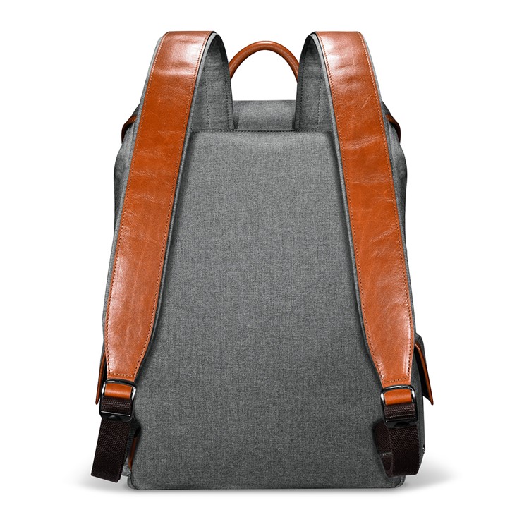 ICARER Leather and Canvas Fabric Durable Travel Hiking Backpack Double Shoulder Bag-4