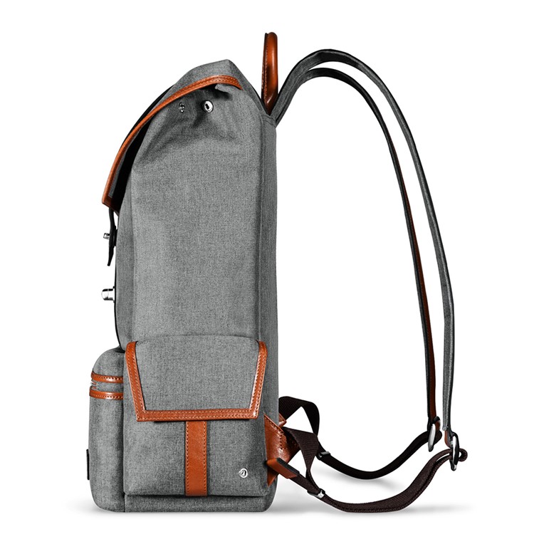 ICARER Leather and Canvas Fabric Durable Travel Hiking Backpack Double Shoulder Bag-5