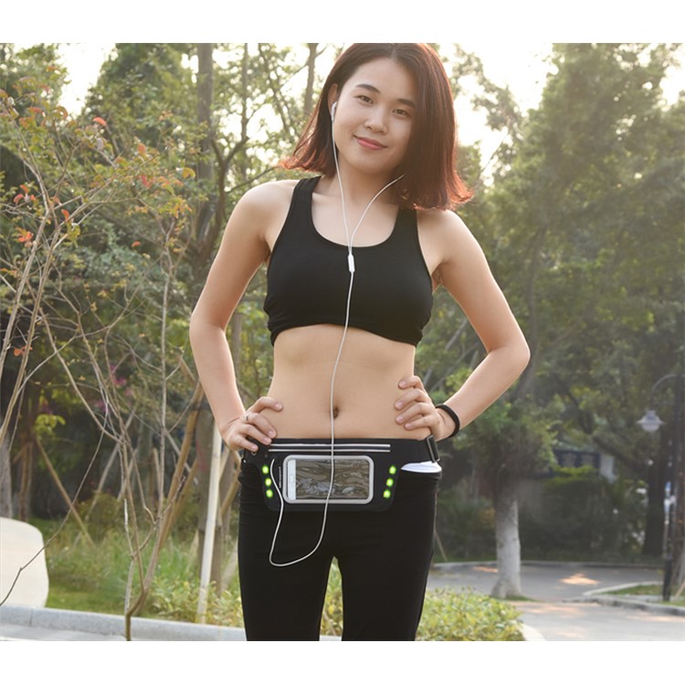 5.5-inch Outdoor Safe LED Lighted Luminous Lycra Running Phone Waist Bag with Touchable Window - White-4