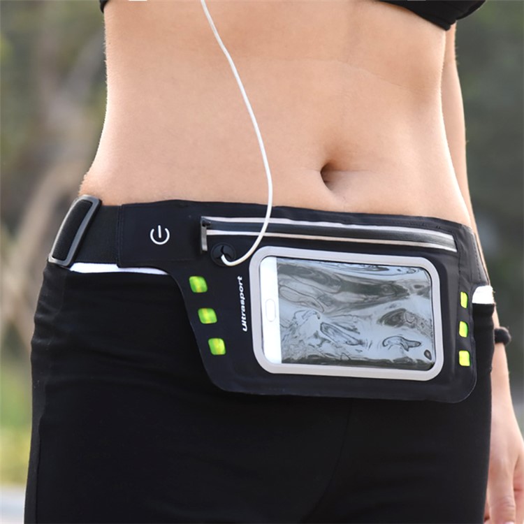 5.5-inch Outdoor Safe LED Lighted Luminous Lycra Running Phone Waist Bag with Touchable Window - White-5