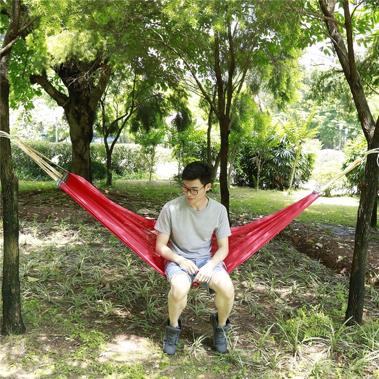 Cozy Camping Hammock Portable Ice Silk Hammock Outdoor Leisure Mesh Hammock - Red-9