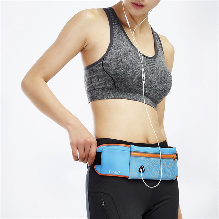 Multi-functional Sports Waist Bag Waterproof Lycra Fabric Running Waist Pouch with Reflective Stripe - Blue-4